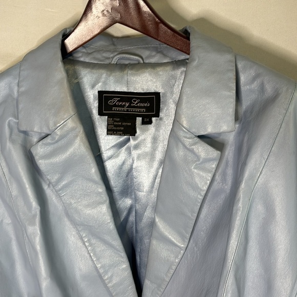 Vintage Terry Lewis Leather Blazer Size 3X Baby Blue - Picture 3 of 4